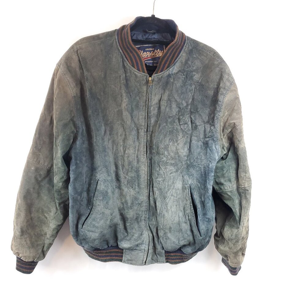 Vintage Varsity Leather Seude Two Tone Full Zip Mens Sz XL Jacket